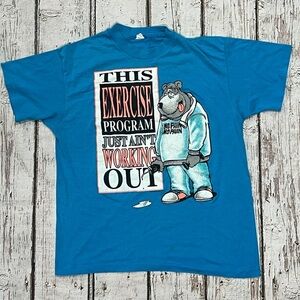 Vintage 80s Bear Single Stitch This Exercise Program Just Ain't Working Out tee